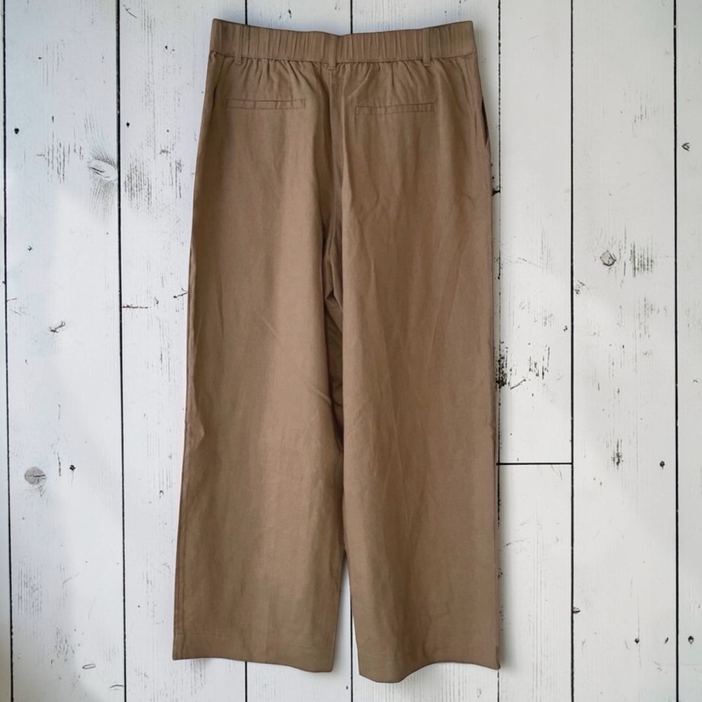 A New Day Linen Blend Cropped Pants Tan Wide Leg Pull On Size 10 Short - Picture 2 of 11